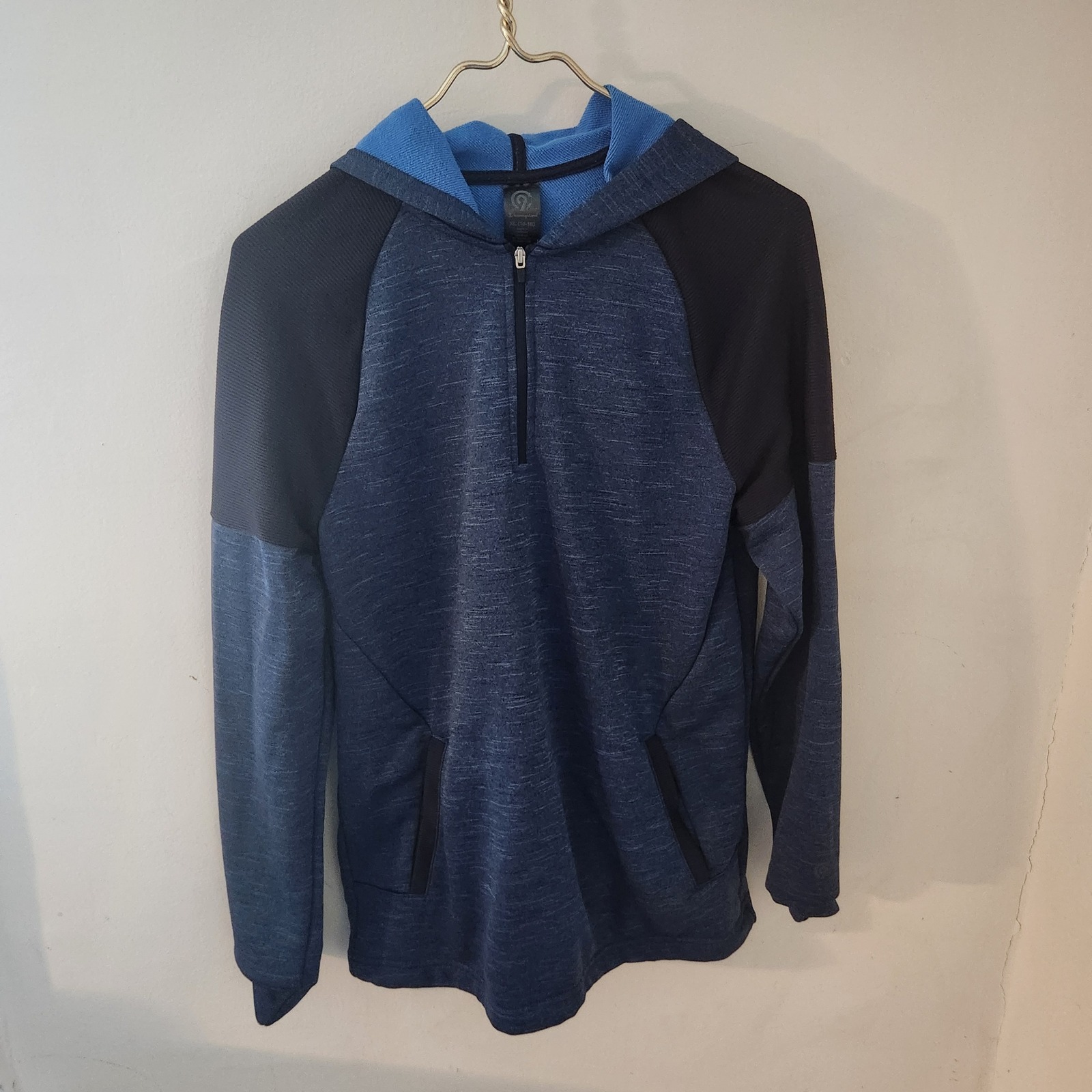 Champion C9 Boys Xl 16-18 Quarter Zip Hoodie Blue Black Space Dye Pullover
